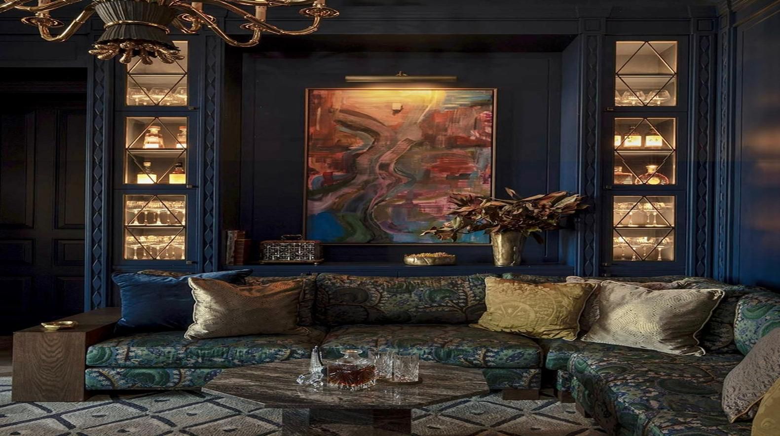 Richly styled lounge interior