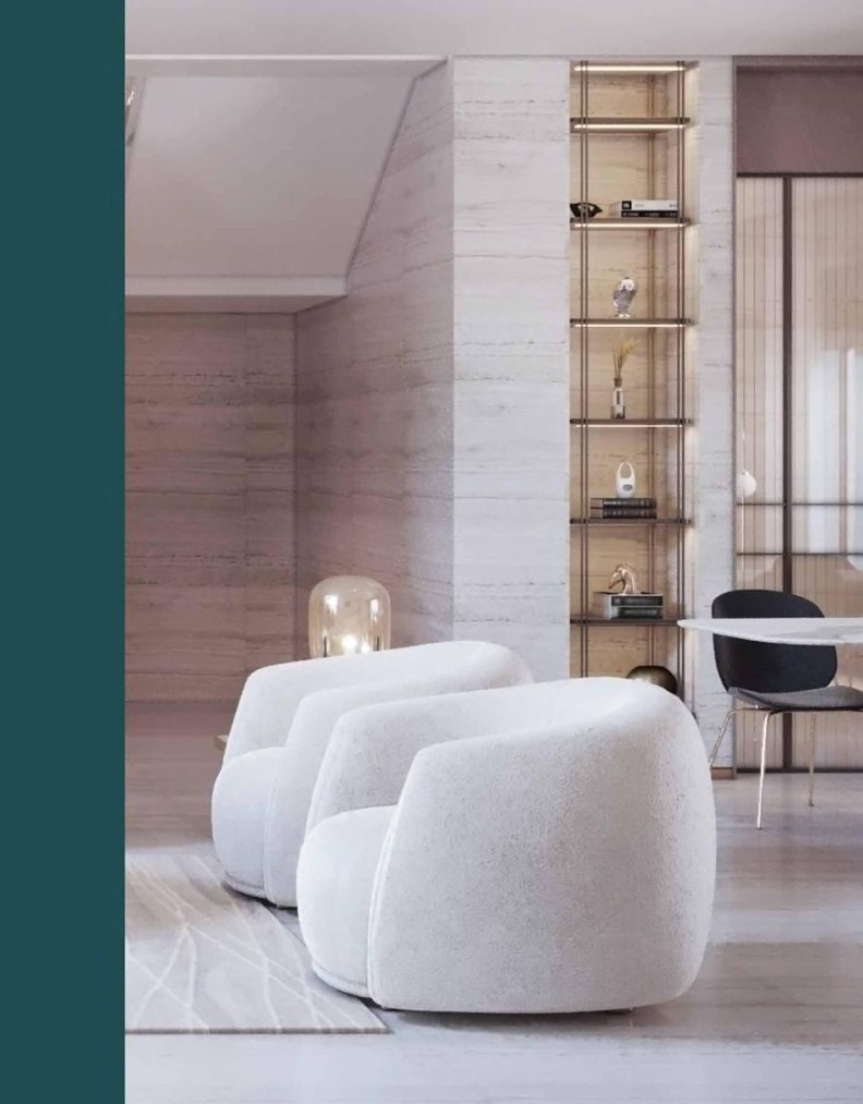 White boucle armchair in a bright interior